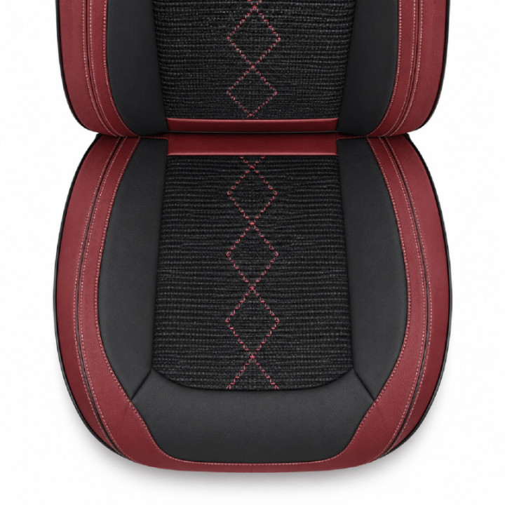 Premium-Autositzbezüge 5-Sitzer, Carguard Deluxe, perforiertes Kunstleder und Textil - dunkelrot - schwarz