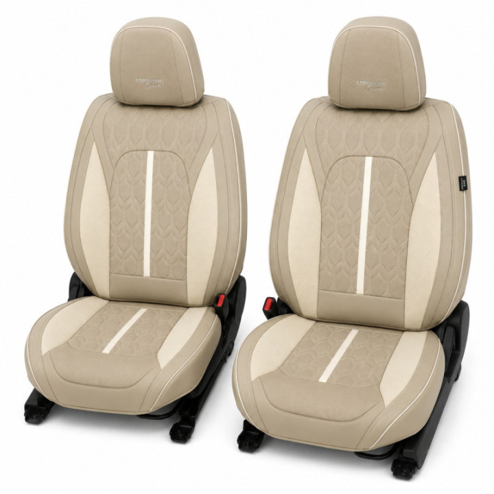 Premium-Autositzbezüge 5-Sitzer, Carguard Deluxe, perforiertes Kunstleder - hellbraun - creme
