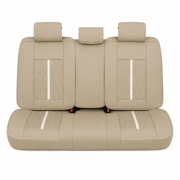 Premium-Autositzbezüge 5-Sitzer, Carguard Deluxe, perforiertes Kunstleder - hellbraun - creme