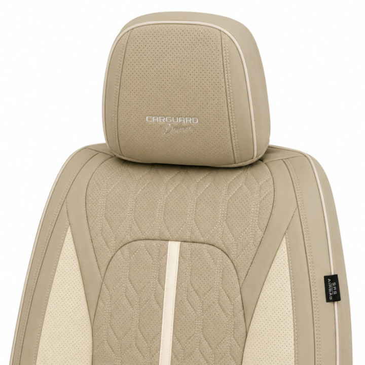 Premium-Autositzbezüge 5-Sitzer, Carguard Deluxe, perforiertes Kunstleder - hellbraun - creme