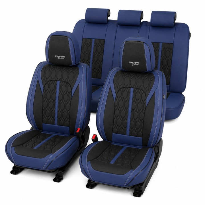 Premium-Autositzbezüge 5-Sitzer, Carguard Deluxe, perforiertes Kunstleder - dunkelblau - schwarz
