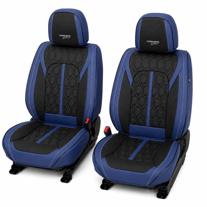 Premium-Autositzbezüge 5-Sitzer, Carguard Deluxe, perforiertes Kunstleder - dunkelblau - schwarz