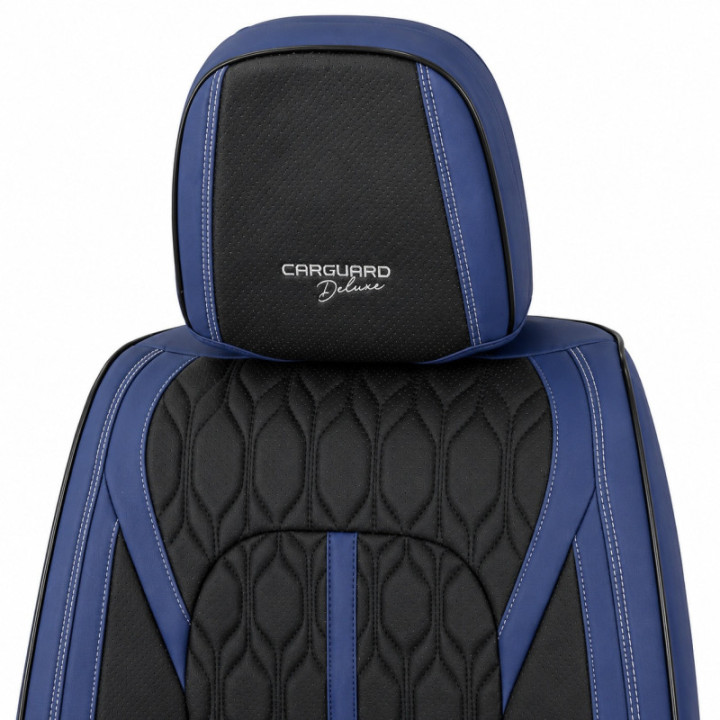 Premium-Autositzbezüge 5-Sitzer, Carguard Deluxe, perforiertes Kunstleder - dunkelblau - schwarz