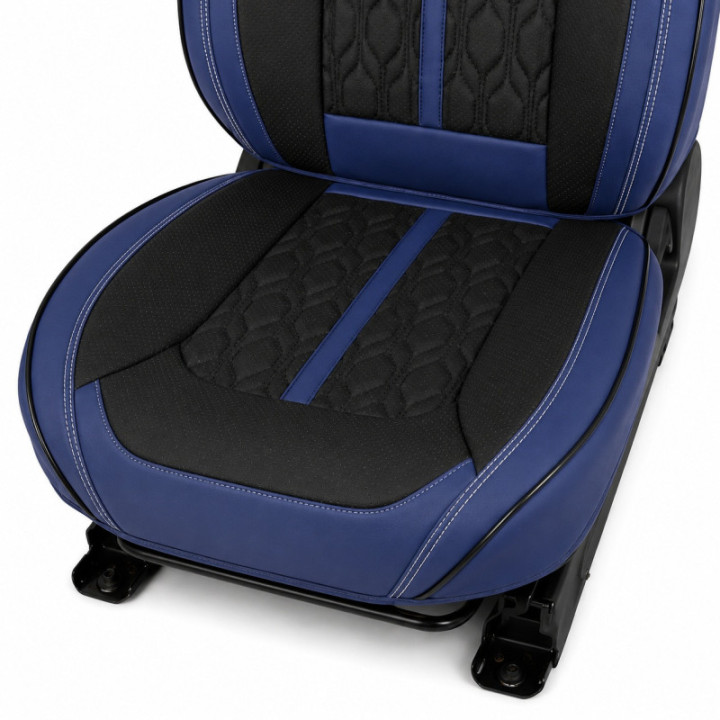 Premium-Autositzbezüge 5-Sitzer, Carguard Deluxe, perforiertes Kunstleder - dunkelblau - schwarz