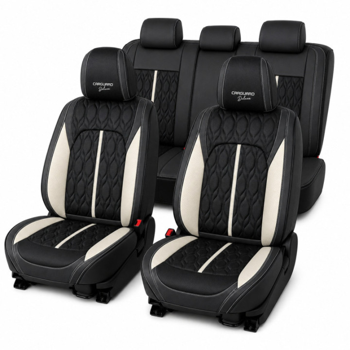 Premium-Autositzbezüge 5-Sitzer, Carguard Deluxe, perforiertes Kunstleder - schwarz - weiß