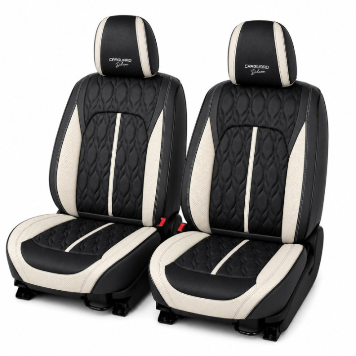 Premium-Autositzbezüge 5-Sitzer, Carguard Deluxe, perforiertes Kunstleder - schwarz - weiß