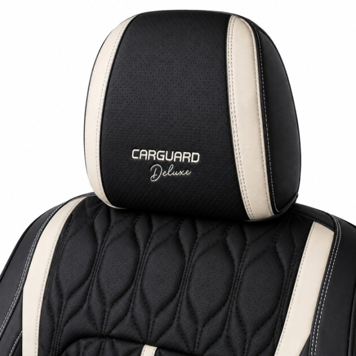 Premium-Autositzbezüge 5-Sitzer, Carguard Deluxe, perforiertes Kunstleder - schwarz - weiß