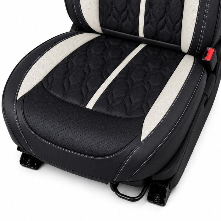 Premium-Autositzbezüge 5-Sitzer, Carguard Deluxe, perforiertes Kunstleder - schwarz - weiß
