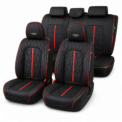 Premium-Autositzbezüge 5-Sitzer, Carguard Deluxe, perforiertes Kunstleder - schwarz - rot