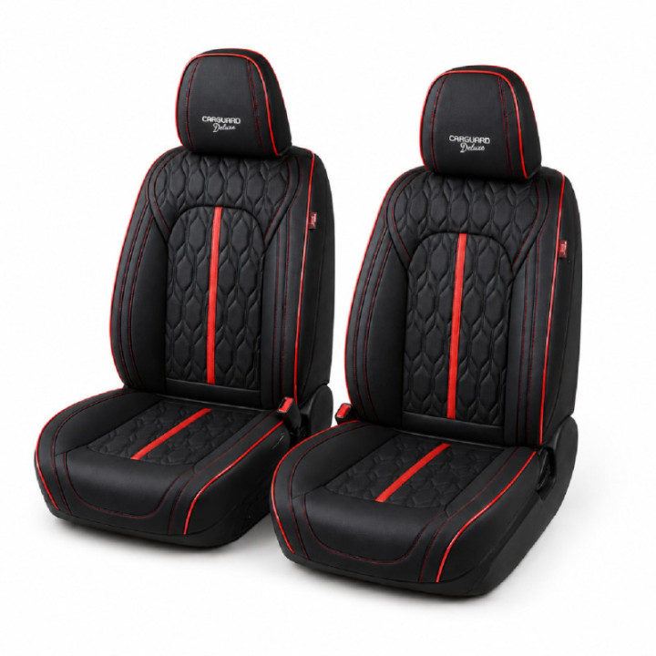 Premium-Autositzbezüge 5-Sitzer, Carguard Deluxe, perforiertes Kunstleder - schwarz - rot