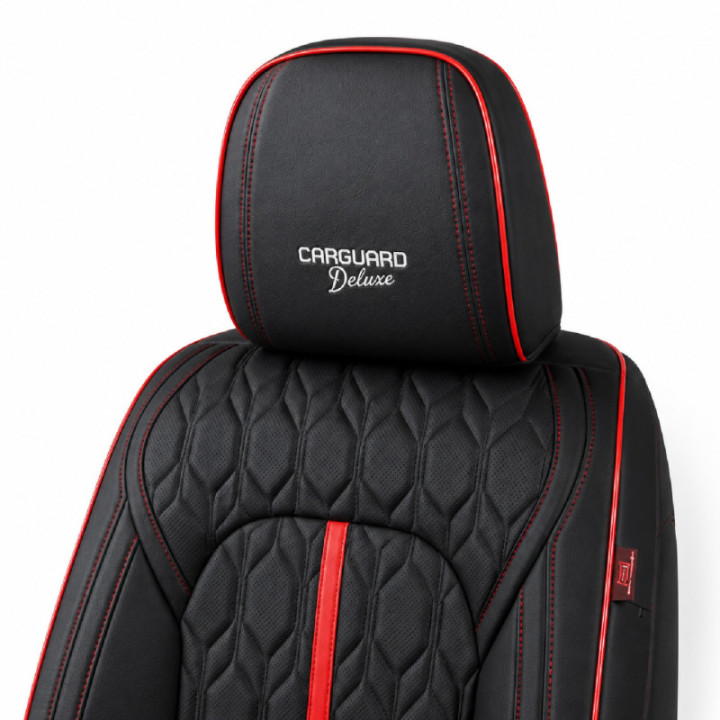 Premium-Autositzbezüge 5-Sitzer, Carguard Deluxe, perforiertes Kunstleder - schwarz - rot