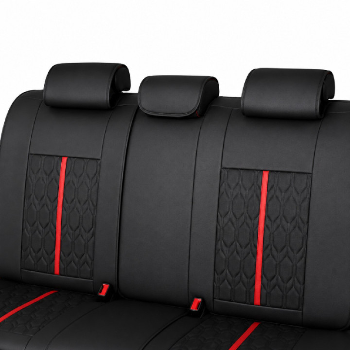 Premium-Autositzbezüge 5-Sitzer, Carguard Deluxe, perforiertes Kunstleder - schwarz - rot