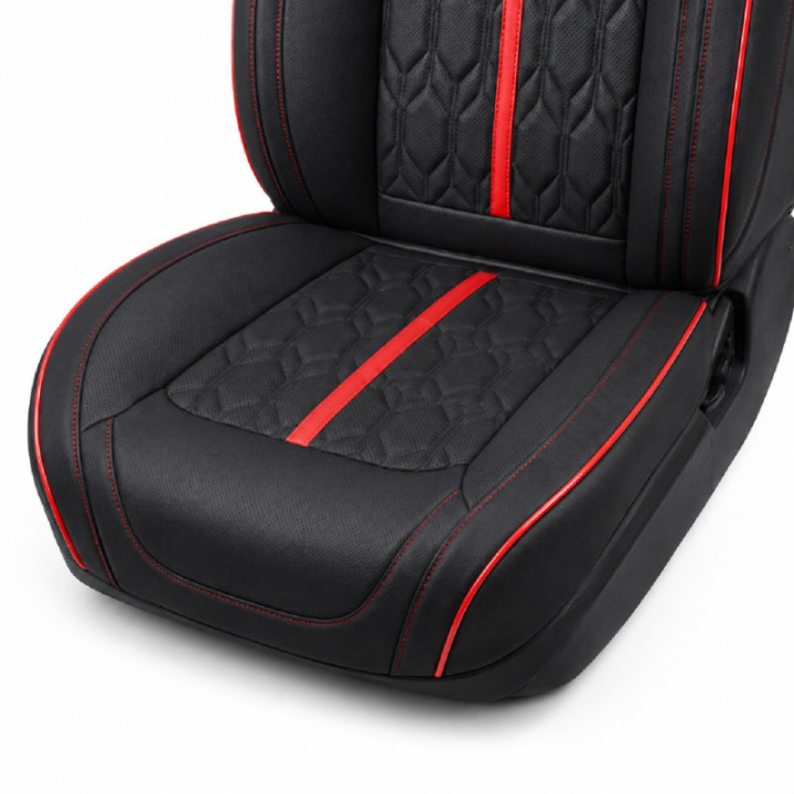 Premium-Autositzbezüge 5-Sitzer, Carguard Deluxe, perforiertes Kunstleder - schwarz - rot