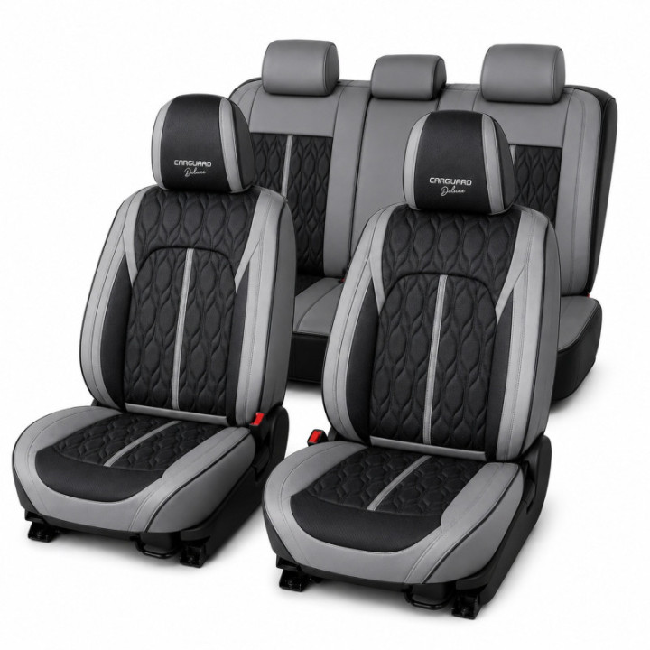 Premium-Autositzbezüge 5-Sitzer, Carguard Deluxe, perforiertes Kunstleder - grau - schwarz