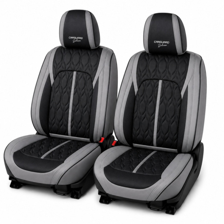 Premium-Autositzbezüge 5-Sitzer, Carguard Deluxe, perforiertes Kunstleder - grau - schwarz