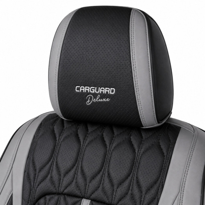 Premium-Autositzbezüge 5-Sitzer, Carguard Deluxe, perforiertes Kunstleder - grau - schwarz