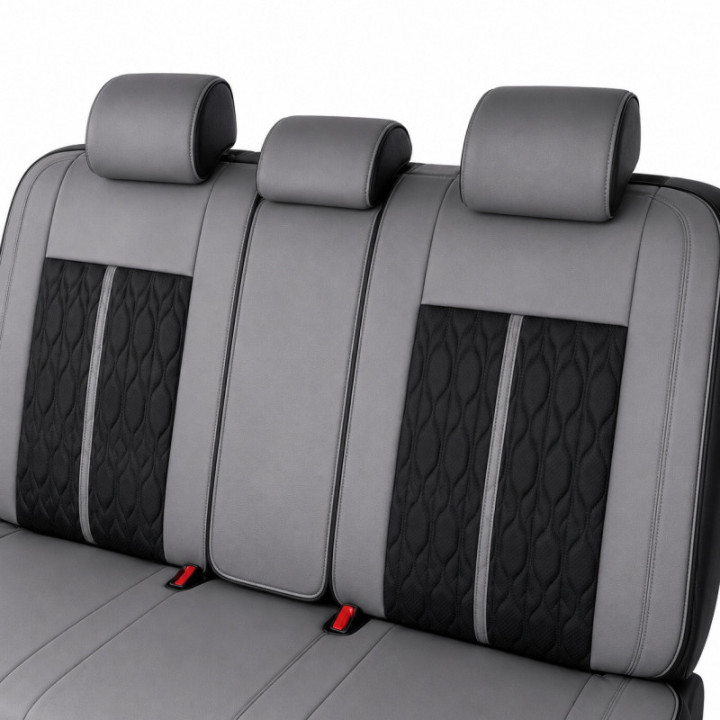 Premium-Autositzbezüge 5-Sitzer, Carguard Deluxe, perforiertes Kunstleder - grau - schwarz