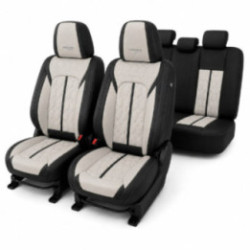 Premium-Autositzbezüge 5-Sitzer, Carguard Deluxe, perforiertes Kunstleder - schwarz - creme