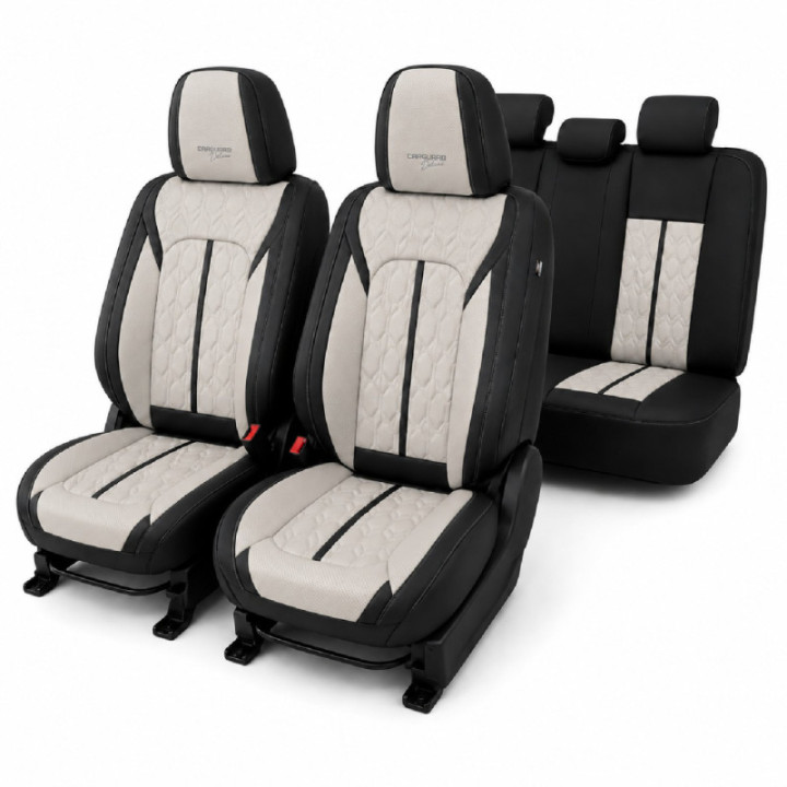 Premium-Autositzbezüge 5-Sitzer, Carguard Deluxe, perforiertes Kunstleder - schwarz - creme