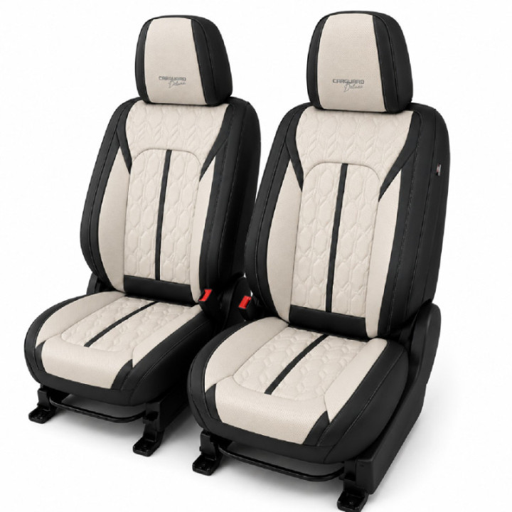 Premium-Autositzbezüge 5-Sitzer, Carguard Deluxe, perforiertes Kunstleder - schwarz - creme