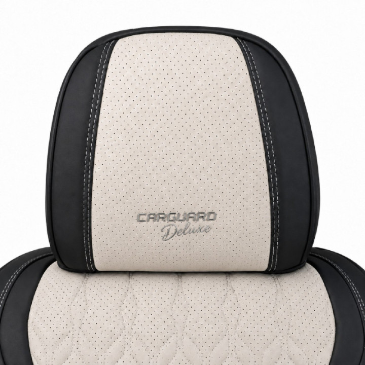 Premium-Autositzbezüge 5-Sitzer, Carguard Deluxe, perforiertes Kunstleder - schwarz - creme