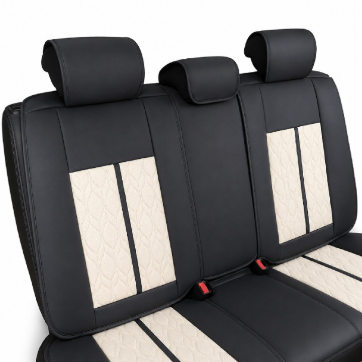 Premium-Autositzbezüge 5-Sitzer, Carguard Deluxe, perforiertes Kunstleder - schwarz - creme