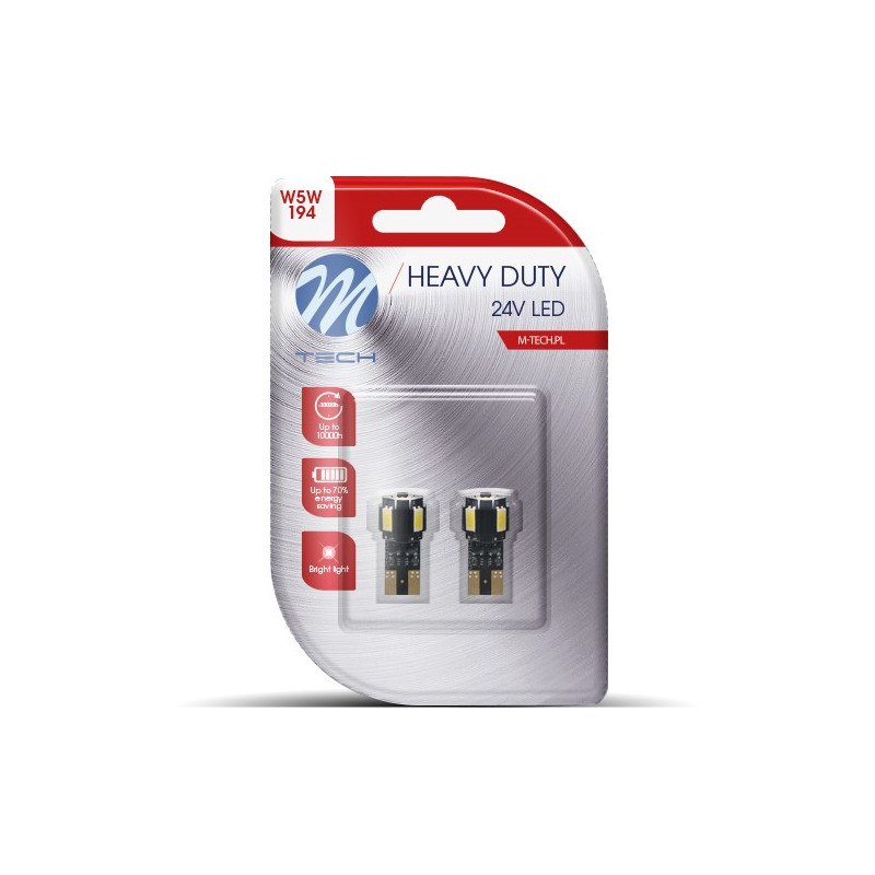 Blister 2x M-TECH HD LB9804W W5W 4xSMD5630 + 1xHP LED 24 V weiß