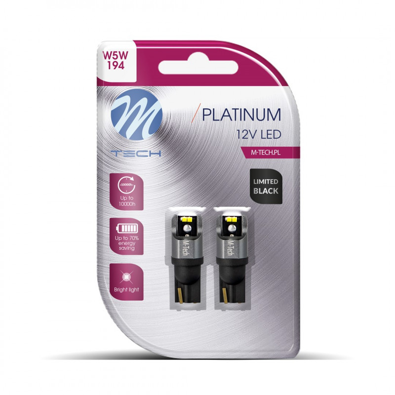 Blister M-TECH Platinum Limited schwarz LB840W-02B - T10 W5W, 12-24 V 2x LED-Lampe 4x1616SMD, CANBUS, weiß