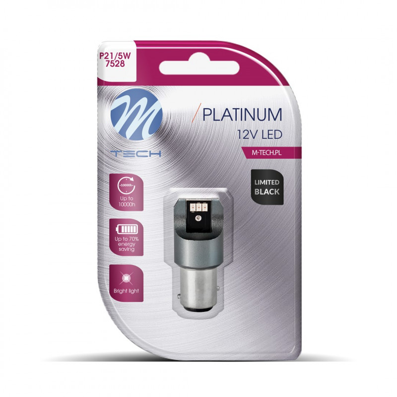 Blister M-TECH Platinum Limited schwarz LB843R-01B - P21/5 W, 12-24 V 1x LED-Lampe 6x3020SMD, CANBUS, rot